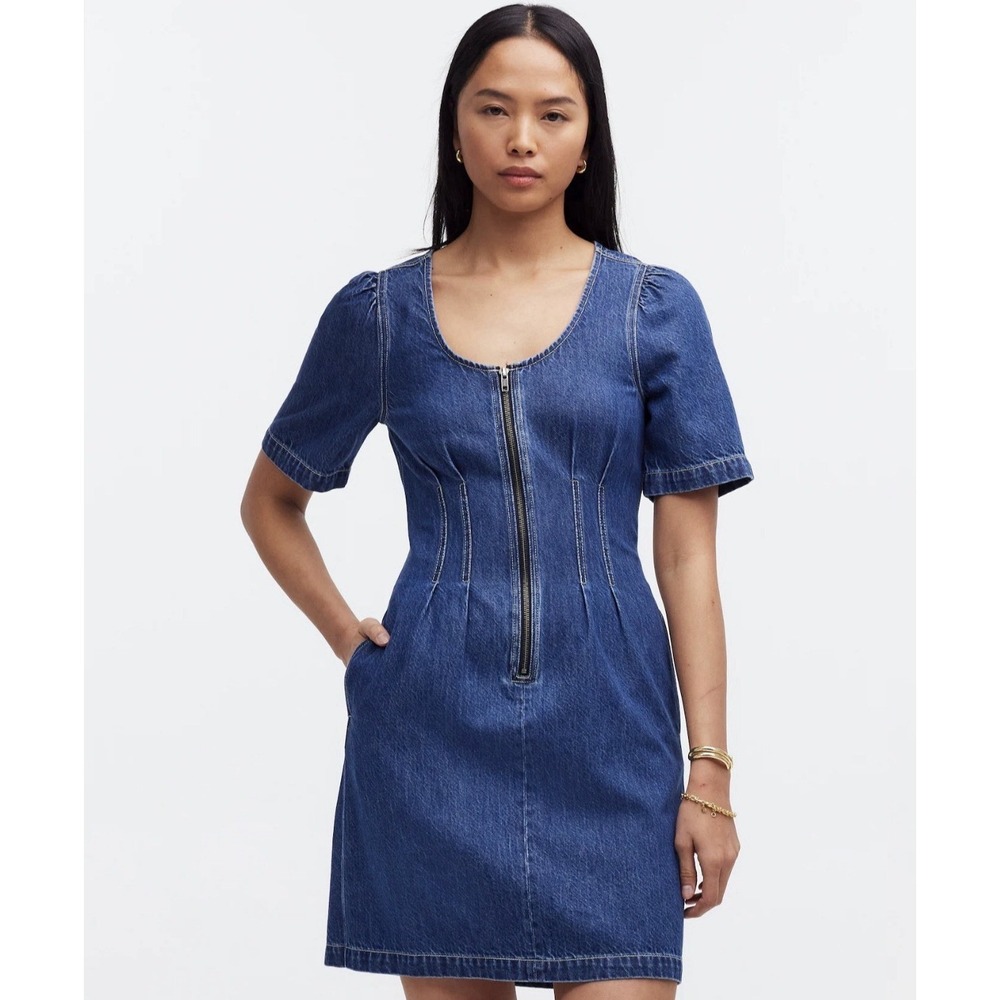 Madewell Women's Denim Zip Front Side Pocket Short Dress Size M/L